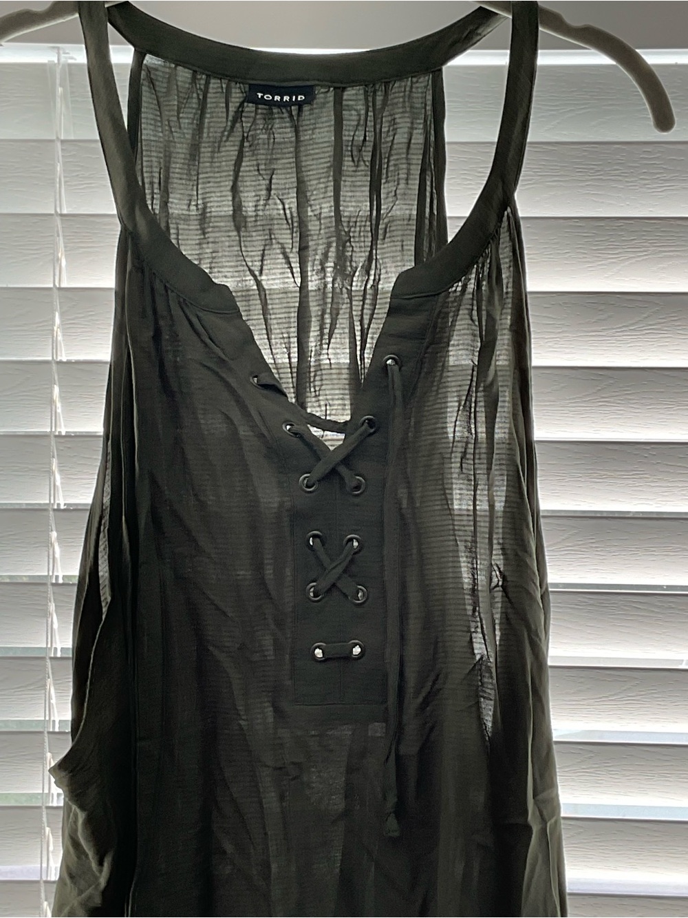 torrid Black Sheer Lace-Up Tank